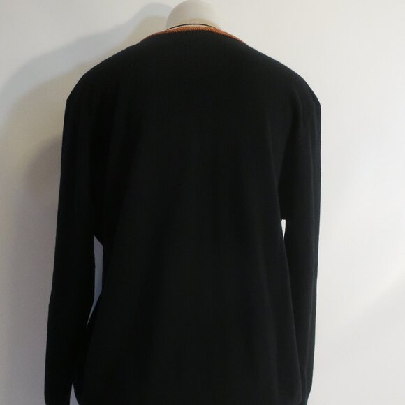 Women Sandro Paris Colle Black Striped Deep V-Neck Wool Cashmere Sweater 4 US/XL - Picture 8 of 11